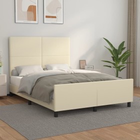 Estructura de cama con cabecero cuero sintético crema 140x200cm