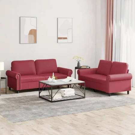Juego de sofás con cojines 2 piezas cuero sintético rojo tinto by , Sofas - Ref: Foro24-3202153, Price: 436,23 €, Discount: %