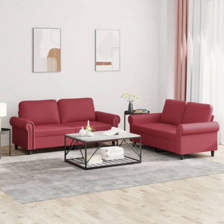 Juego de sofás con cojines 2 piezas cuero sintético rojo tinto by , Sofas - Ref: Foro24-3202153, Price: 442,93 €, Discount: %