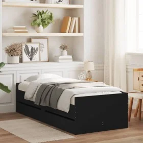 Bed frame with drawers black 75x190 cm by , Beds and slatted bases - Ref: Foro24-3207358, Price: 132,28 €, Discount: %