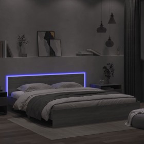 Estructura de cama cabecero y luces LED gris Sonoma 200x200 cm