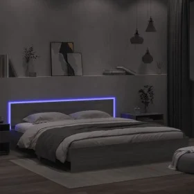 Sonoma gray headboard bed frame and LED lights 200x200 cm by , Beds and slatted bases - Ref: Foro24-3207586, Price: 210,29 €,...