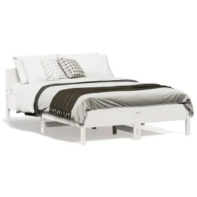 Bed frame with white pine wood headboard 140x190 cm by , Beds and slatted bases - Ref: Foro24-842603, Price: 132,22 €, Discou...