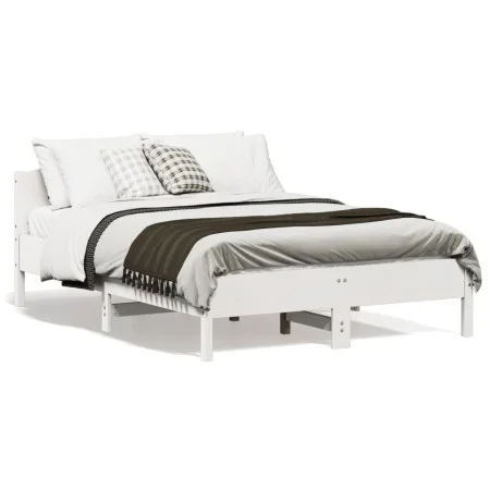 Bettgestell mit Kopfteil aus weißem Kiefernholz, 140 x 190 cm von , Betten und Lattenroste - Ref: Foro24-842603, Preis: 132,2...