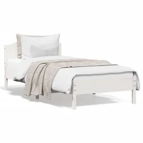 Bed frame with white pine wood headboard 100x200cm by , Beds and slatted bases - Ref: Foro24-842615, Price: 100,15 €, Discoun...