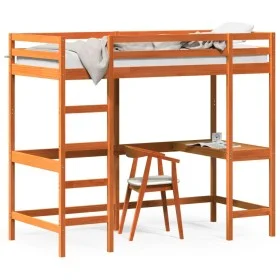Loft bed with desk solid pine wood brown 100x200 cm by , Beds and slatted bases - Ref: Foro24-842849, Price: 224,93 €, Discou...