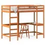 Cama alta con escritorio madera maciza pino marrón 100x200 cm de , Camas y somieres - Ref: Foro24-842849, Precio: 227,12 €, D...