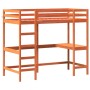 Loft bed with desk solid pine wood brown 100x200 cm by , Beds and slatted bases - Ref: Foro24-842849, Price: 227,04 €, Discou...