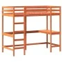 Loft bed with desk solid pine wood brown 100x200 cm by , Beds and slatted bases - Ref: Foro24-842849, Price: 224,93 €, Discou...
