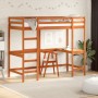 Loft bed with desk solid pine wood brown 100x200 cm by , Beds and slatted bases - Ref: Foro24-842849, Price: 227,04 €, Discou...