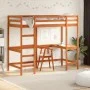 Loft bed with desk solid pine wood brown 100x200 cm by , Beds and slatted bases - Ref: Foro24-842849, Price: 224,93 €, Discou...