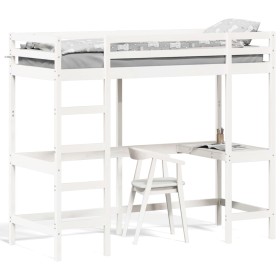 Cama alta con escritorio madera maciza pino blanca 75x190 cm de , Camas y somieres - Ref: Foro24-842863, Precio: 273,08 €, De...