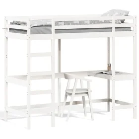 Loft bed with solid white pine wood desk 75x190 cm by , Beds and slatted bases - Ref: Foro24-842863, Price: 269,70 €, Discoun...
