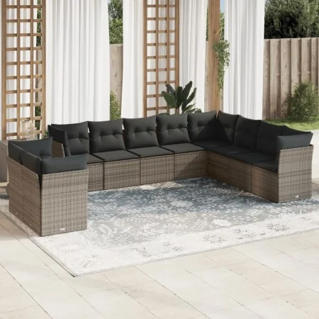Set de sofás de jardín 10 pzas con cojines ratán sintético gris by , Garden sets - Ref: Foro24-3217860, Price: 604,70 €, Disc...