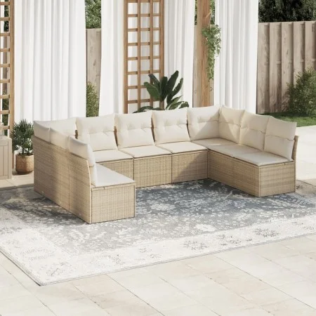 Set de sofás de jardín 9 pzas con cojines ratán sintético beige by , Garden sets - Ref: Foro24-3218068, Price: 563,12 €, Disc...