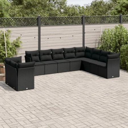 Set de sofás de jardín 10 pzas cojines ratán sintético negro by , Garden sets - Ref: Foro24-3217855, Price: 660,50 €, Discoun...