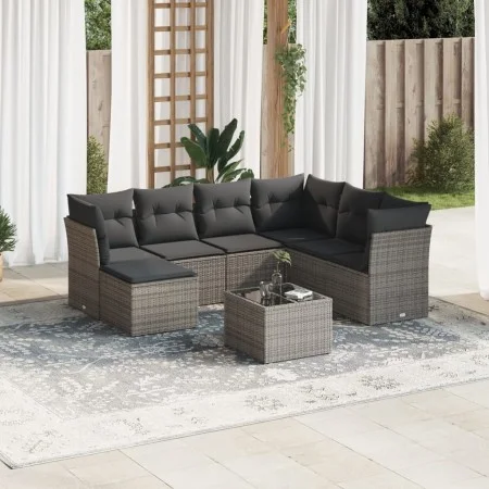 Gartensofagarnitur 8-teilig mit grauen Polstern aus synthetischem Rattan von , Gartensets - Ref: Foro24-3218000, Preis: 451,9...