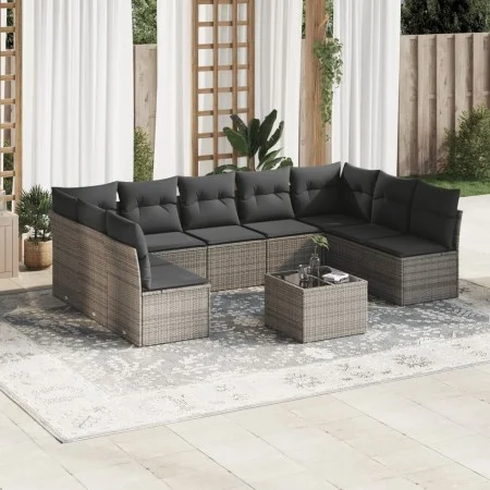 Set de sofás de jardín 10 pzas con cojines ratán sintético gris de , Conjuntos de jardín - Ref: Foro24-3218080, Precio: 545,1...