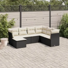 Set de comedor de jardín 7 pzas y cojines ratán sintético negro by , Garden sets - Ref: Foro24-3217986, Price: 411,11 €, Disc...