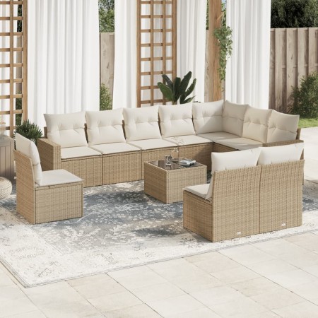 Gartensofa-Set 11-teilig mit beigen Polstern aus synthetischem Rattan von , Gartensets - Ref: Foro24-3219108, Preis: 672,61 €...