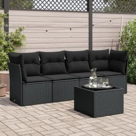 Set de muebles de jardín 5 pzas y cojines ratán sintético negro by , Garden sets - Ref: Foro24-3217235, Price: 307,05 €, Disc...