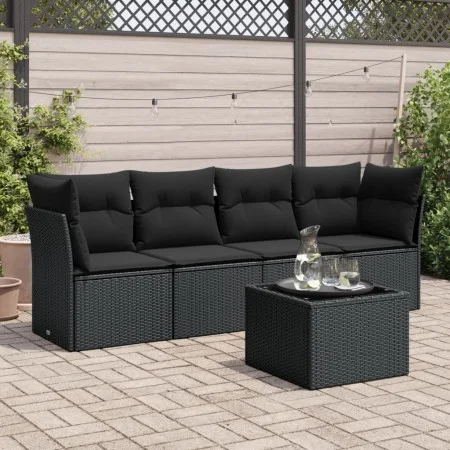 Gartenmöbel-Set, 5-teilig, mit schwarzen Polstern aus synthetischem Rattan. von , Gartensets - Ref: Foro24-3217235, Preis: 30...