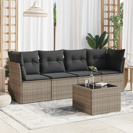 Gartensofa-Set mit 5-teiligen Kissen aus grauem synthetischem Rattan von , Gartensets - Ref: Foro24-3217240, Preis: 279,63 €,...