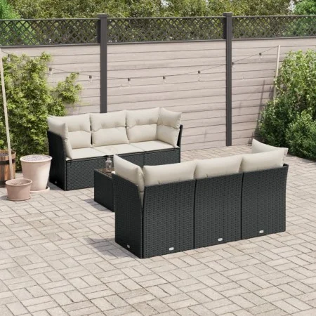 Set de comedor de jardín 7 pzas y cojines ratán sintético negro de , Conjuntos de jardín - Ref: Foro24-3217256, Precio: 432,0...
