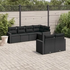Set de comedor de jardín 7 pzas y cojines ratán sintético negro by , Garden sets - Ref: Foro24-3219195, Price: 500,94 €, Disc...