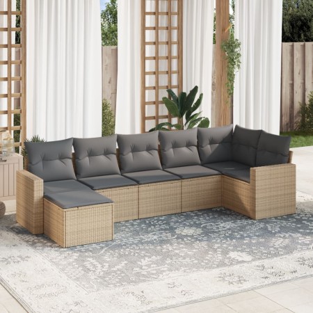 Gartensofagarnitur 7-teilig mit Kissen aus synthetischem Rattan in Beige. von , Modulare Sofas für den Außenbereich - Ref: Fo...