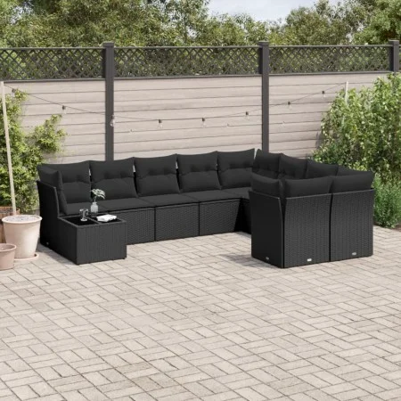 Set de sofás de jardín 10 pzas cojines ratán sintético negro by , Garden sets - Ref: Foro24-3250024, Price: 621,37 €, Discoun...