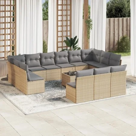 Set sofás de jardín 14 pzas con cojines ratán sintético beige by , Garden sets - Ref: Foro24-3250238, Price: 841,35 €, Discou...