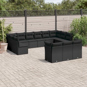 Set de sofás de jardín y cojines 13 pzas ratán sintético negro by , Garden sets - Ref: Foro24-3250284, Price: 885,34 €, Disco...