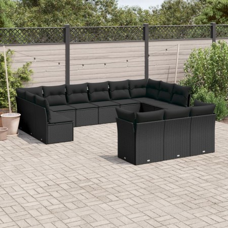 Gartensofa-Set und Kissen, 13-teilig, aus schwarzem Kunststoff-Rattan. von , Gartensets - Ref: Foro24-3250284, Preis: 885,34 ...