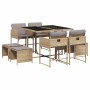 9-teiliges Garten-Essset mit beigen Kissen aus synthetischem Rattan von , Gartensets - Ref: Foro24-3211320, Preis: 351,64 €, ...
