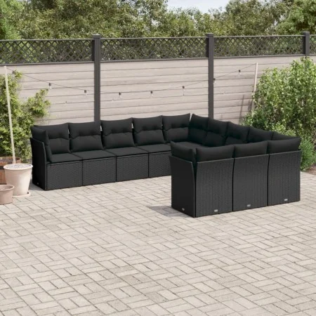Set de sofás de jardín 11 pzas y cojines ratán sintético negro by , Garden sets - Ref: Foro24-3250244, Price: 676,33 €, Disco...
