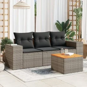 Gartensofagarnitur 4-teilig mit grauen Polstern aus synthetischem Rattan von , Gartensets - Ref: Foro24-3257649, Preis: 267,0...