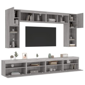 Muebles de TV de pared con luces LED 8 piezas gris sonoma