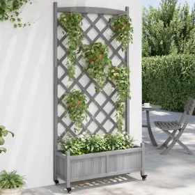 Jardinera con enrejado y ruedas madera maciza de abeto gris by , Pots and planters - Ref: Foro24-3207654, Price: 137,13 €, Di...