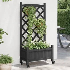 Jardinera con enrejado y ruedas madera maciza de abeto negro by , Pots and planters - Ref: Foro24-3207649, Price: 75,83 €, Di...