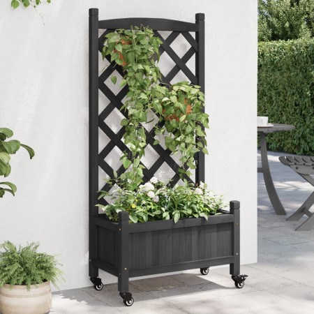 Jardinera con enrejado y ruedas madera maciza de abeto negro by , Pots and planters - Ref: Foro24-3207649, Price: 82,92 €, Di...