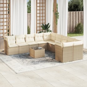 Set de sofás de jardín 11pzas con cojines ratán sintético beige