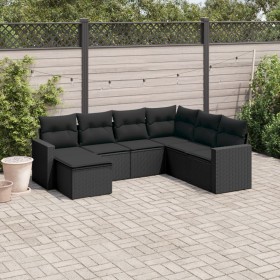 Garten-Essgruppe 7-teilig mit schwarzen Polstern aus synthetischem Rattan von , Gartensets - Ref: Foro24-3219285, Preis: 434,...