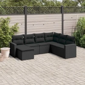 Set de comedor de jardín 7 pzas y cojines ratán sintético negro by , Garden sets - Ref: Foro24-3219285, Price: 456,30 €, Disc...