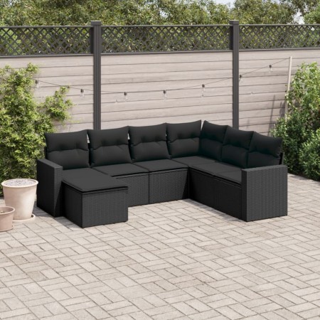Garten-Essgruppe 7-teilig mit schwarzen Polstern aus synthetischem Rattan von , Gartensets - Ref: Foro24-3219285, Preis: 434,...