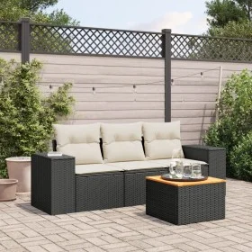 Gartensitzgruppe 4-teilig mit schwarzen Polstern aus synthetischem Rattan von , Gartensets - Ref: Foro24-3225314, Preis: 255,...