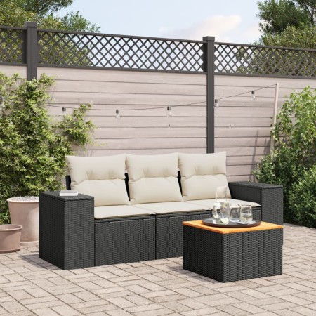 Juego de sofás jardín 4 pzas con cojines ratán sintético negro by , Garden sets - Ref: Foro24-3225314, Price: 237,72 €, Disco...