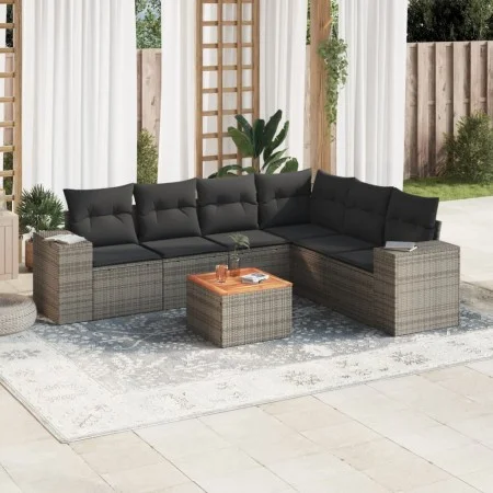 Set de sofás de jardín 7 piezas con cojines ratán PE gris de , Conjuntos de jardín - Ref: Foro24-3225465, Precio: 439,23 €, D...