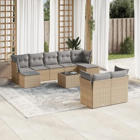 Gartensofa-Set mit 10-teiligen beigen Kissen aus synthetischem Rattan. von , Gartensets - Ref: Foro24-3218319, Preis: 581,85 ...