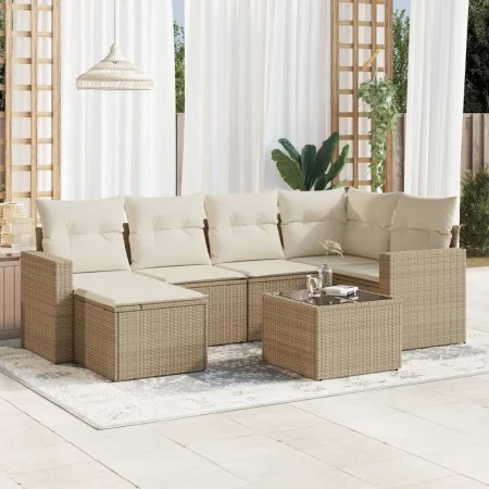 Set sofás de jardín 7 piezas y cojines ratán sintético beige by , Garden sets - Ref: Foro24-3219258, Price: 473,21 €, Discoun...